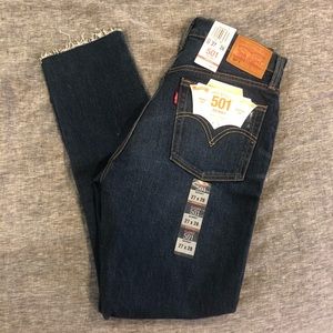Levi’s 501 Raw Hem Jeans Dark Wash Song Forever